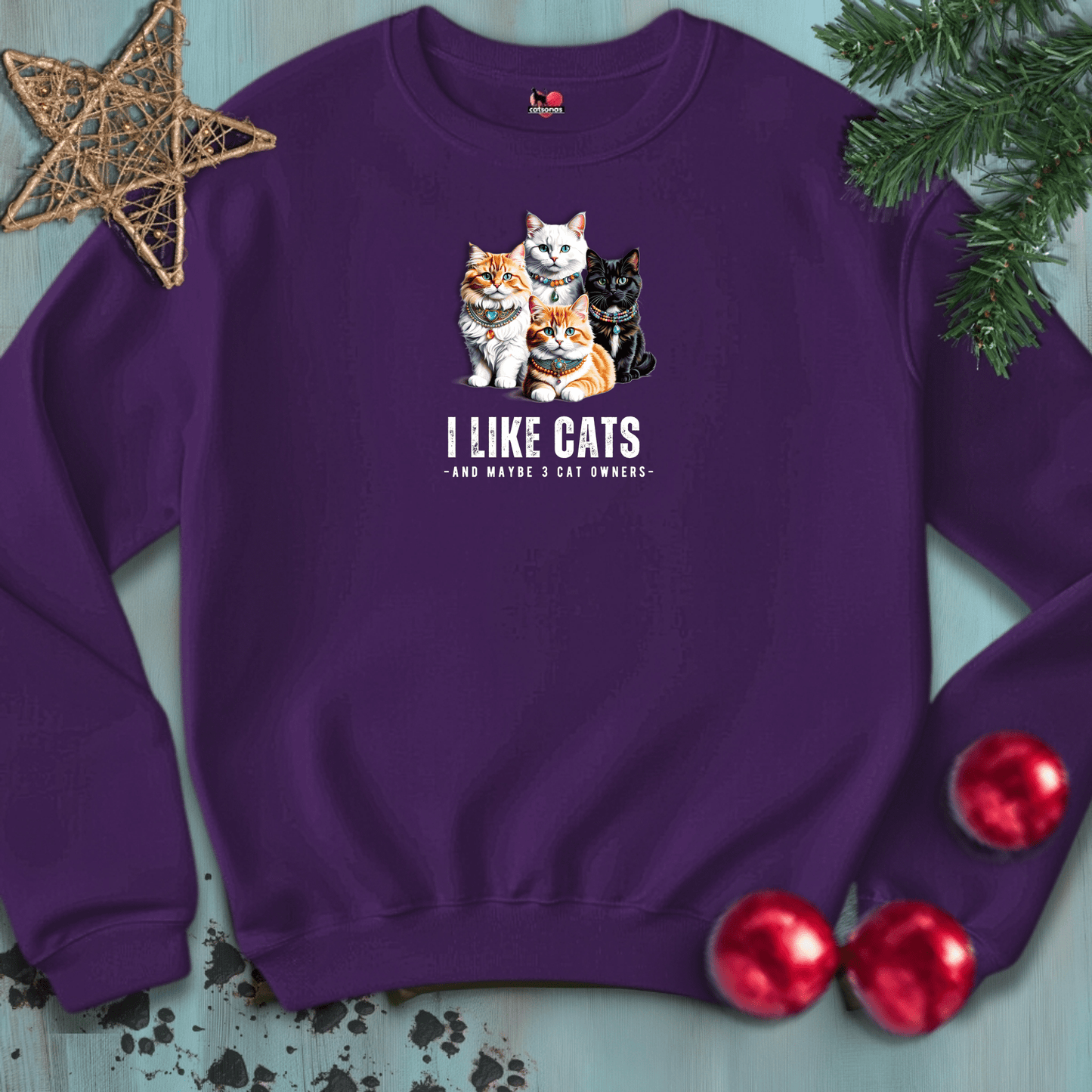 Printify Sweatshirt S / Purple I-LIKE-CATS-3OWNERS-BLACK-CATSONAS_b4e05c57-6ca1-4f87-9fb7-080c8fe438b2