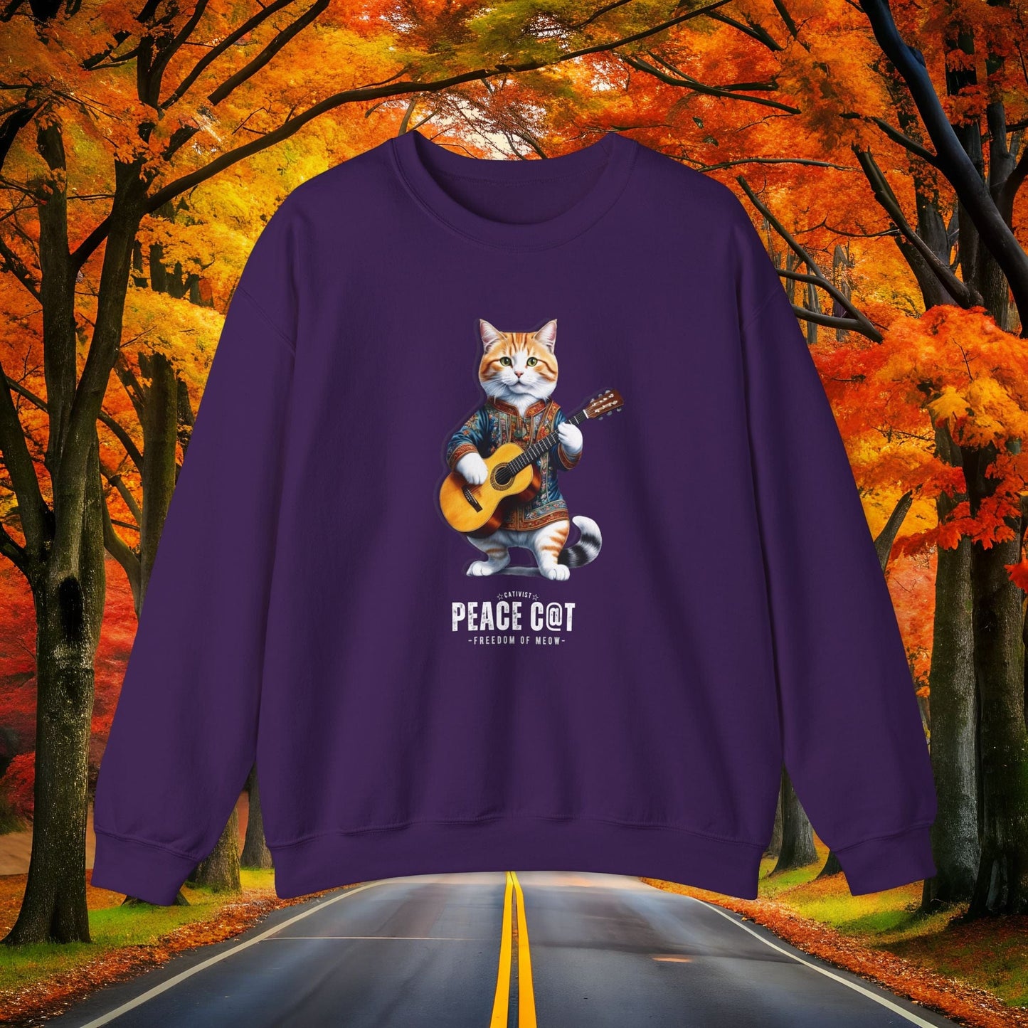 Printify Sweatshirt S / Purple PE@CE CAT ☮️ Chill Out Crewneck