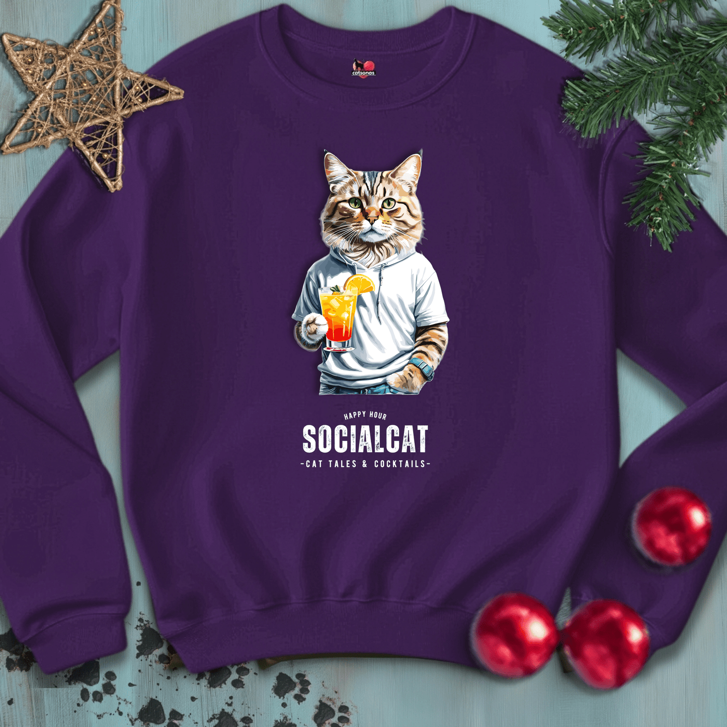 Printify Sweatshirt S / Purple SOCIAL-CAT-BLACK-CATSONAS-COCKTAILS_762f172f-3d16-401b-86ce-85c0df5adab3