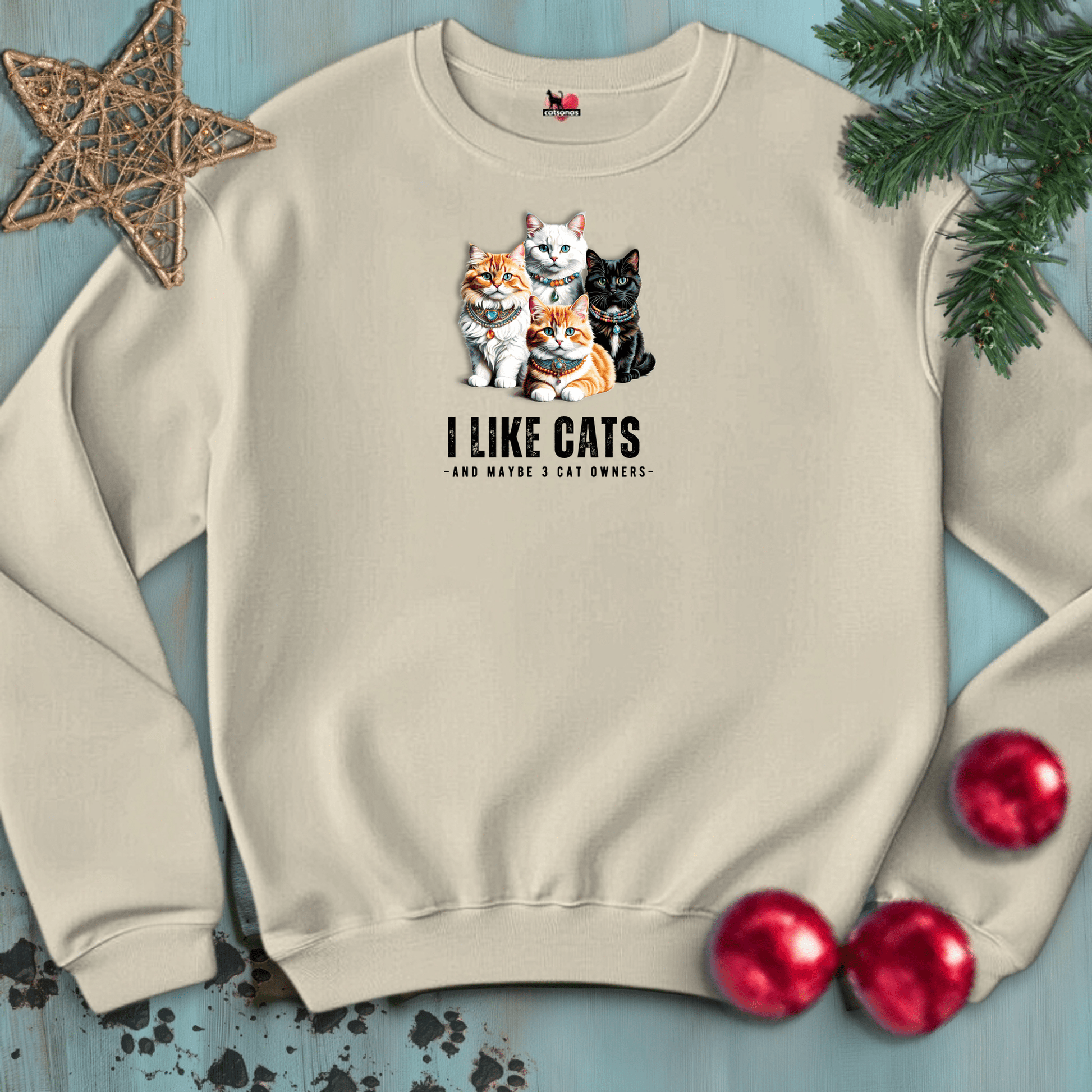 Printify Sweatshirt S / Sand I-LIKE-CATS-3OWNERS-WHITE-CATSONAS_a8f05da2-f810-465c-bd95-5ea42f3f580d