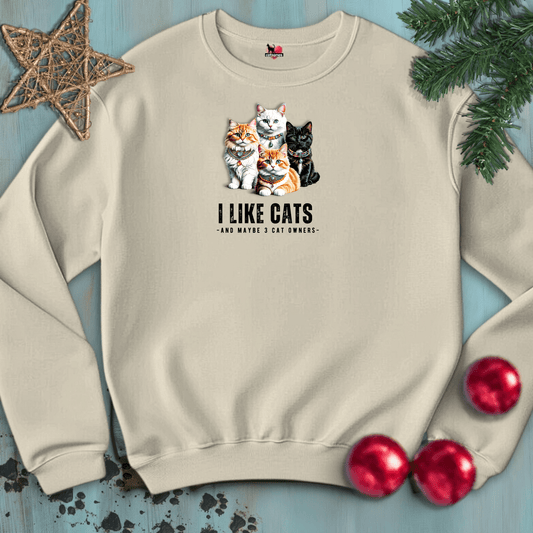 Printify Sweatshirt S / Sand I-LIKE-CATS-3OWNERS-WHITE-CATSONAS_a8f05da2-f810-465c-bd95-5ea42f3f580d