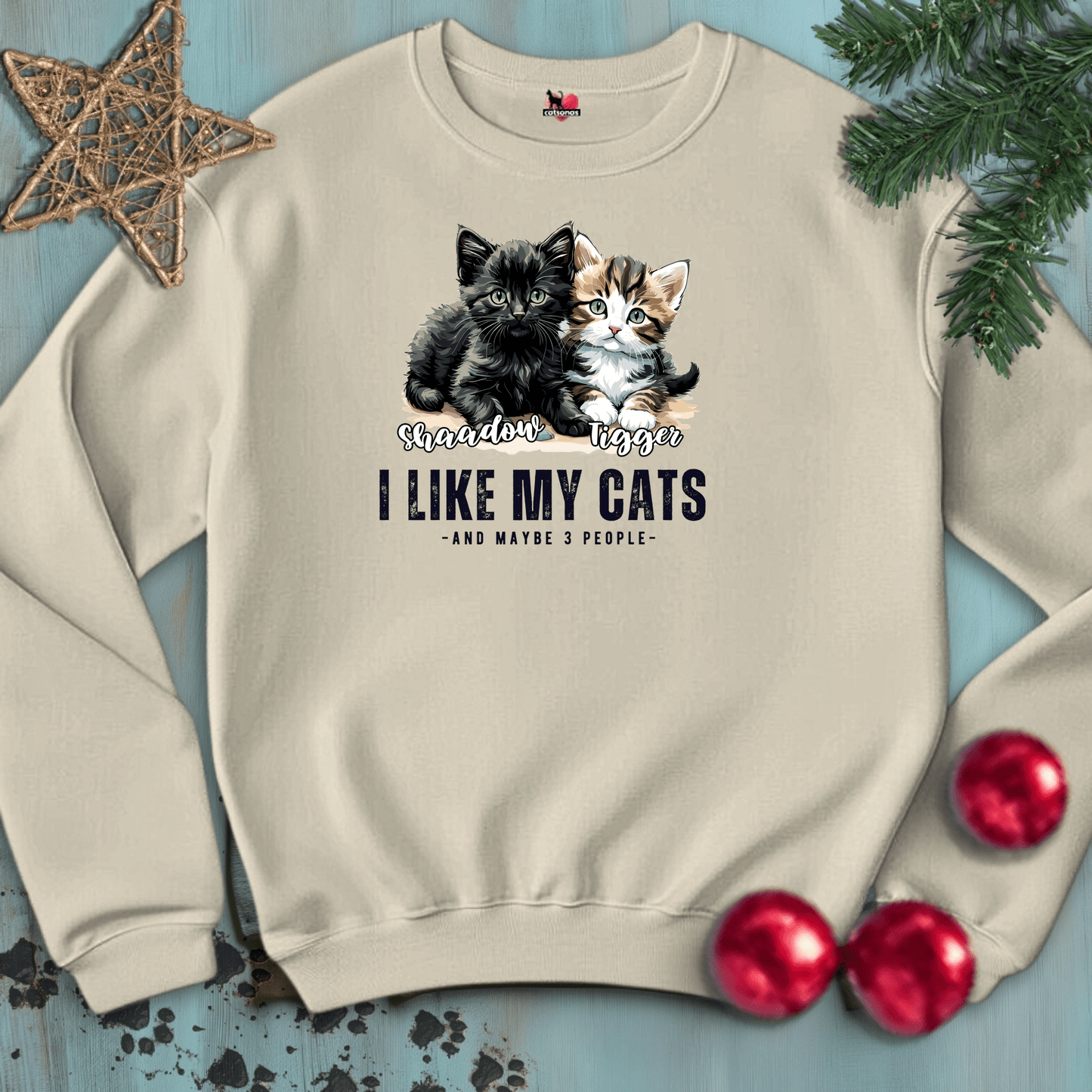 Printify Sweatshirt S / Sand I-LIKE-MY-CATS-WHITE-CUSTOM | Crewneck Sweatshirt