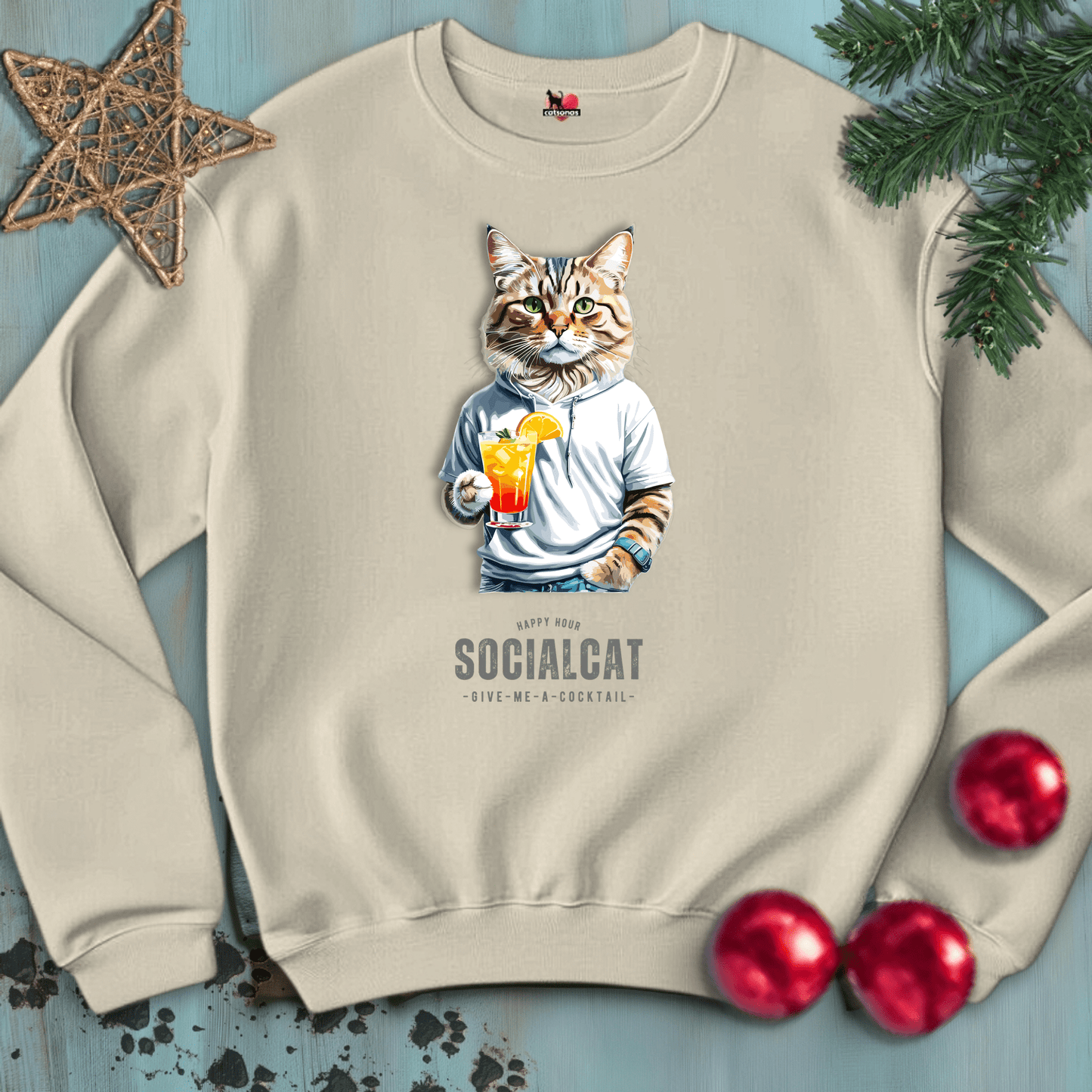 Printify Sweatshirt S / Sand SOCIAL-CAT 🍹 COCKTAILS