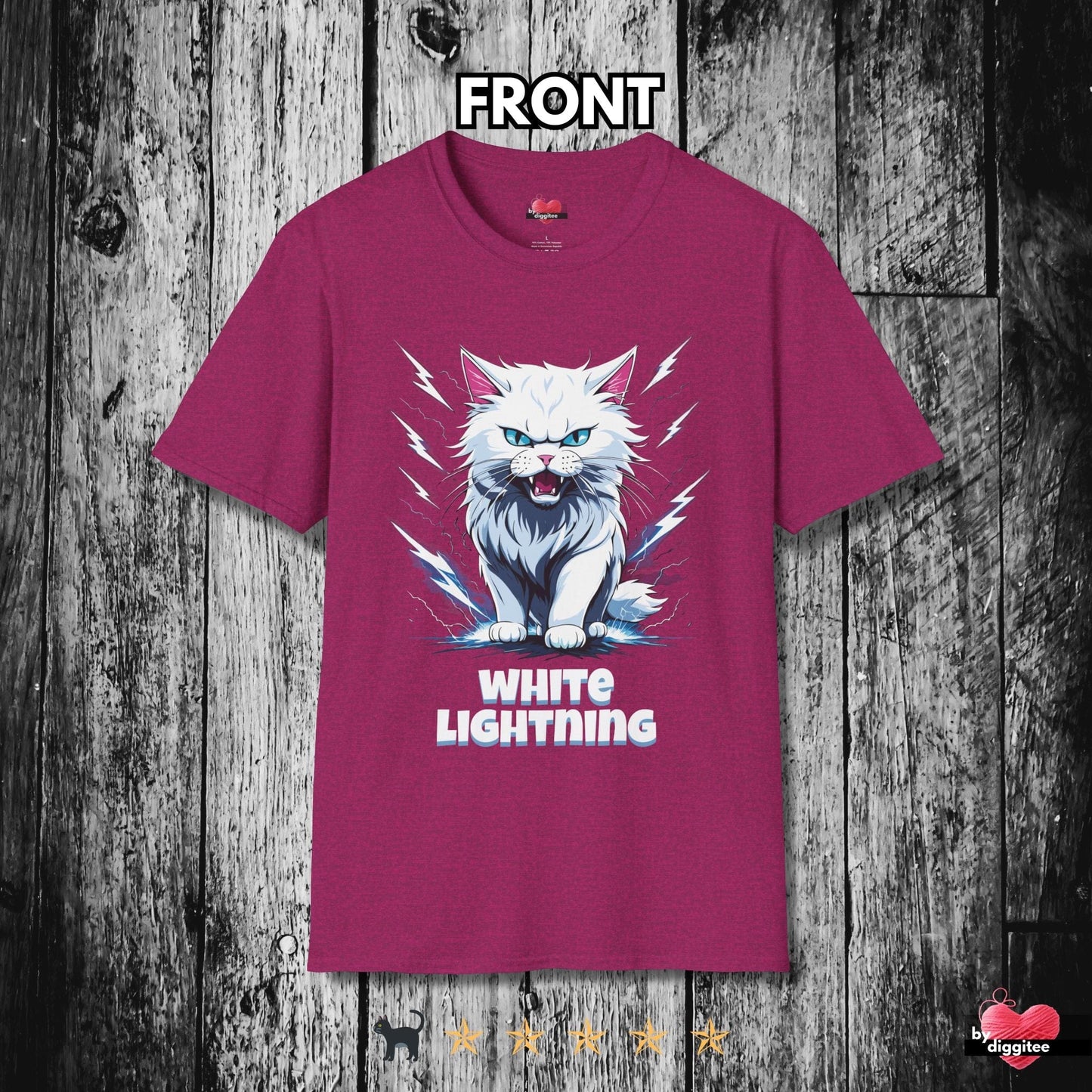 Printify T-Shirt Antique Heliconia / S Funny CATS 🐈‍⬛ WHITE Lightning