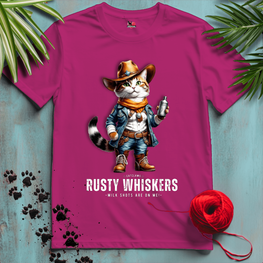 Printify T-Shirt Antique Heliconia / S RUSTY-WHISKERS 🤠 WESTERN-COWBOY | Wild West Cats Collection