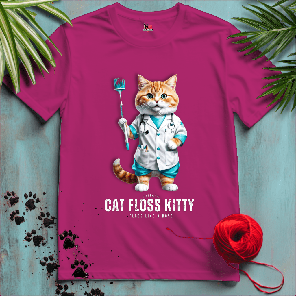 Printify T-Shirt Antique Heliconia / XL CAT-FLOSS-KITTY 🦷 DENTAL-PRO | Healthcare Cats Collection