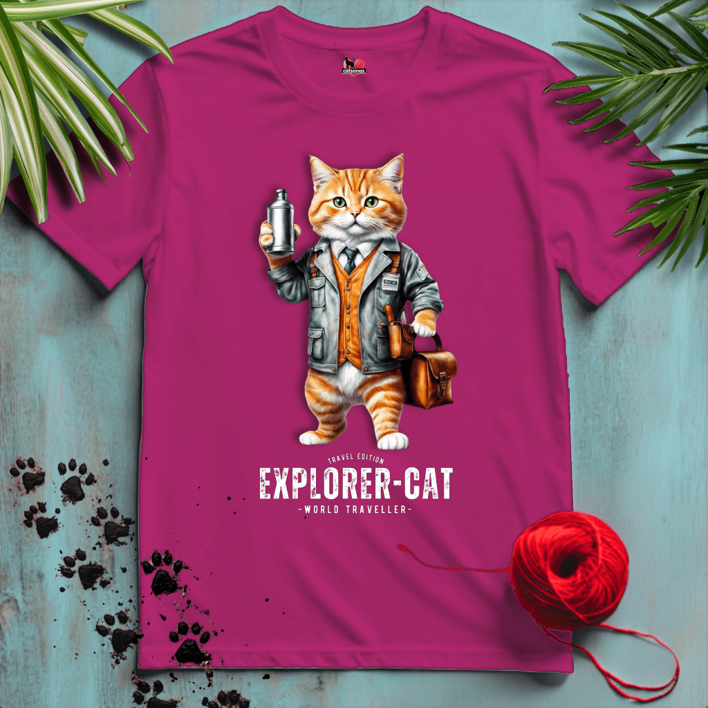 Printify T-Shirt Antique Heliconia / XL EXPLORER-CAT 🧳 TRAVEL MAP | Adventure Cats Collection