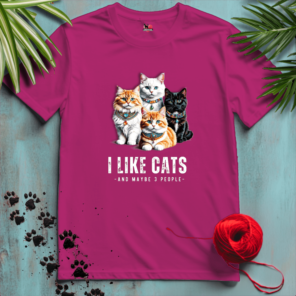 Printify T-Shirt Antique Heliconia / XL I-LIKE-CATS 😻➕ 3-PEOPLE | Funny Cats Collection