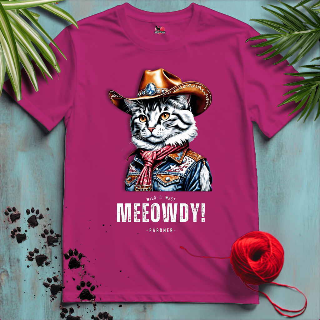 Printify T-Shirt Antique Heliconia / XL MEEOWDY-CAT 🤠 COWGIRL | Wild West Cats Collection