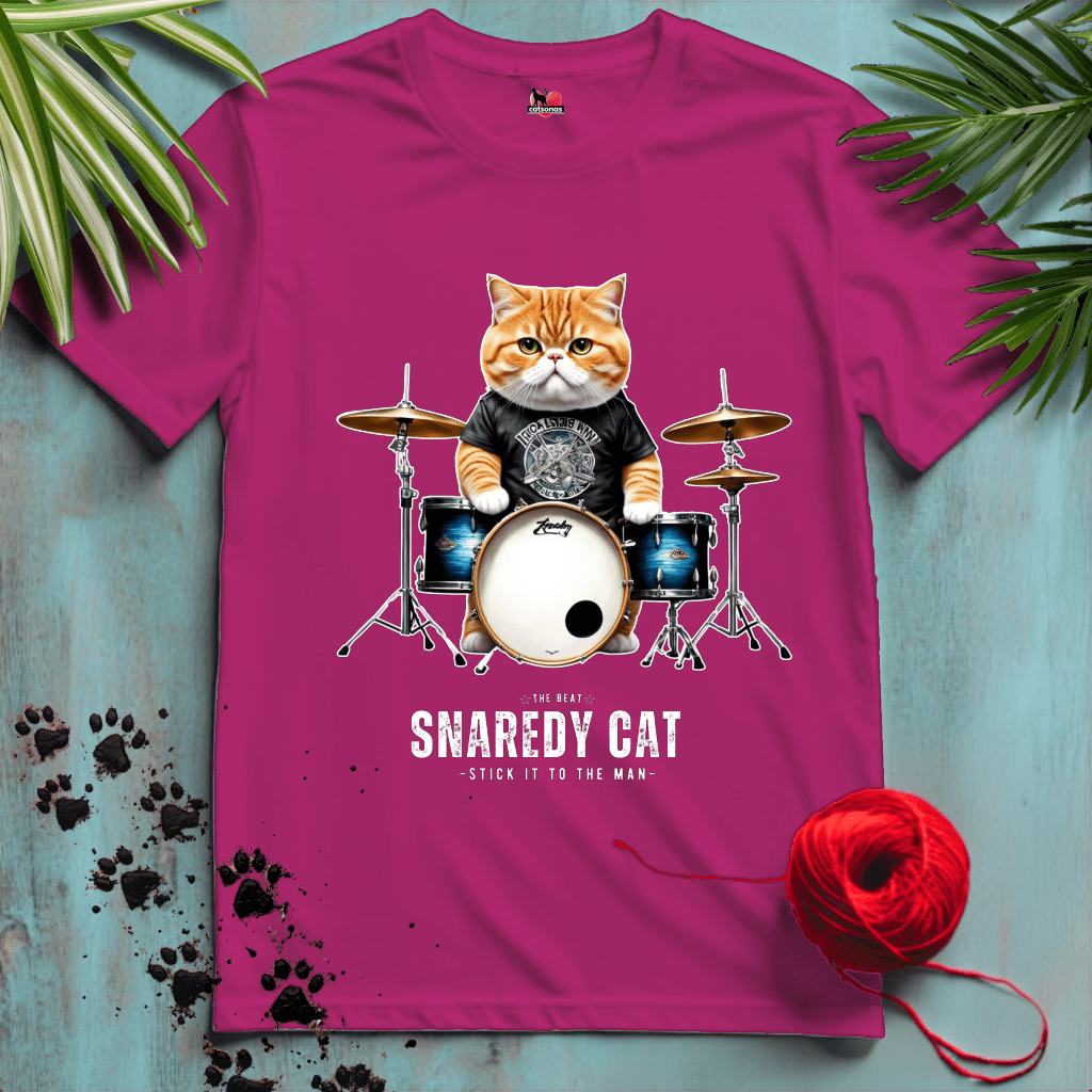 Printify T-Shirt Antique Heliconia / XL SNAREDY-CAT 🥁 ARTIST-DRUMMER | Music Cats Collection