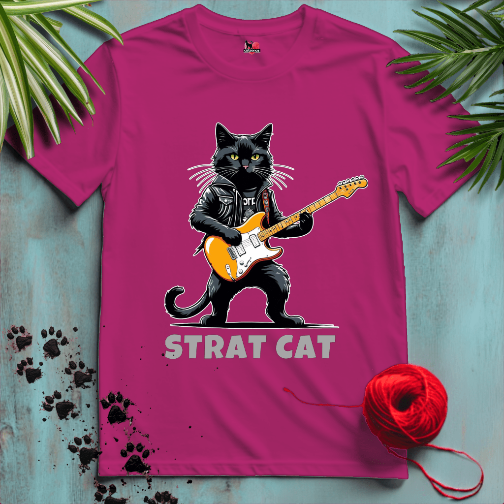 Printify T-Shirt Antique Heliconia / XL STRAT-CAT 🎸 MUSIC-GUITAR | Music Cats Collection