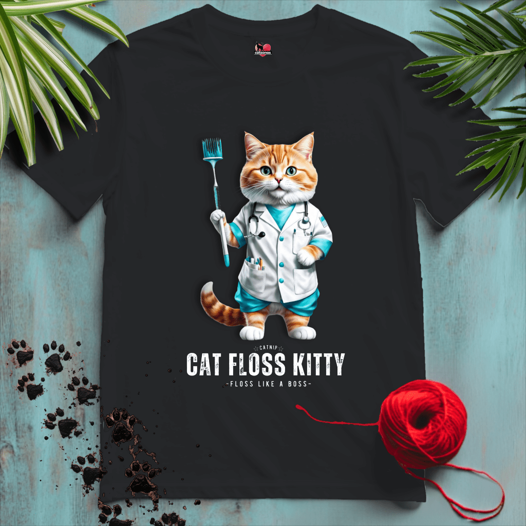 Printify T-Shirt Black / XL CAT-FLOSS-KITTY 🦷 DENTAL-PRO | Healthcare Cats Collection