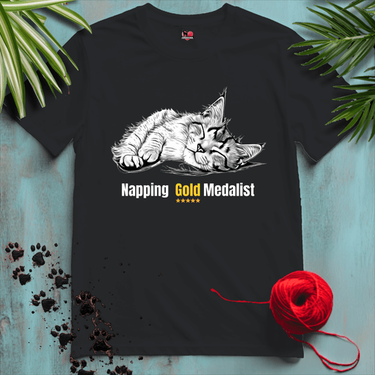 Printify T-Shirt Black / XL CAT- NAPPING 🥇 GOLD-MEDALIST | Lifestyle Cats Collection