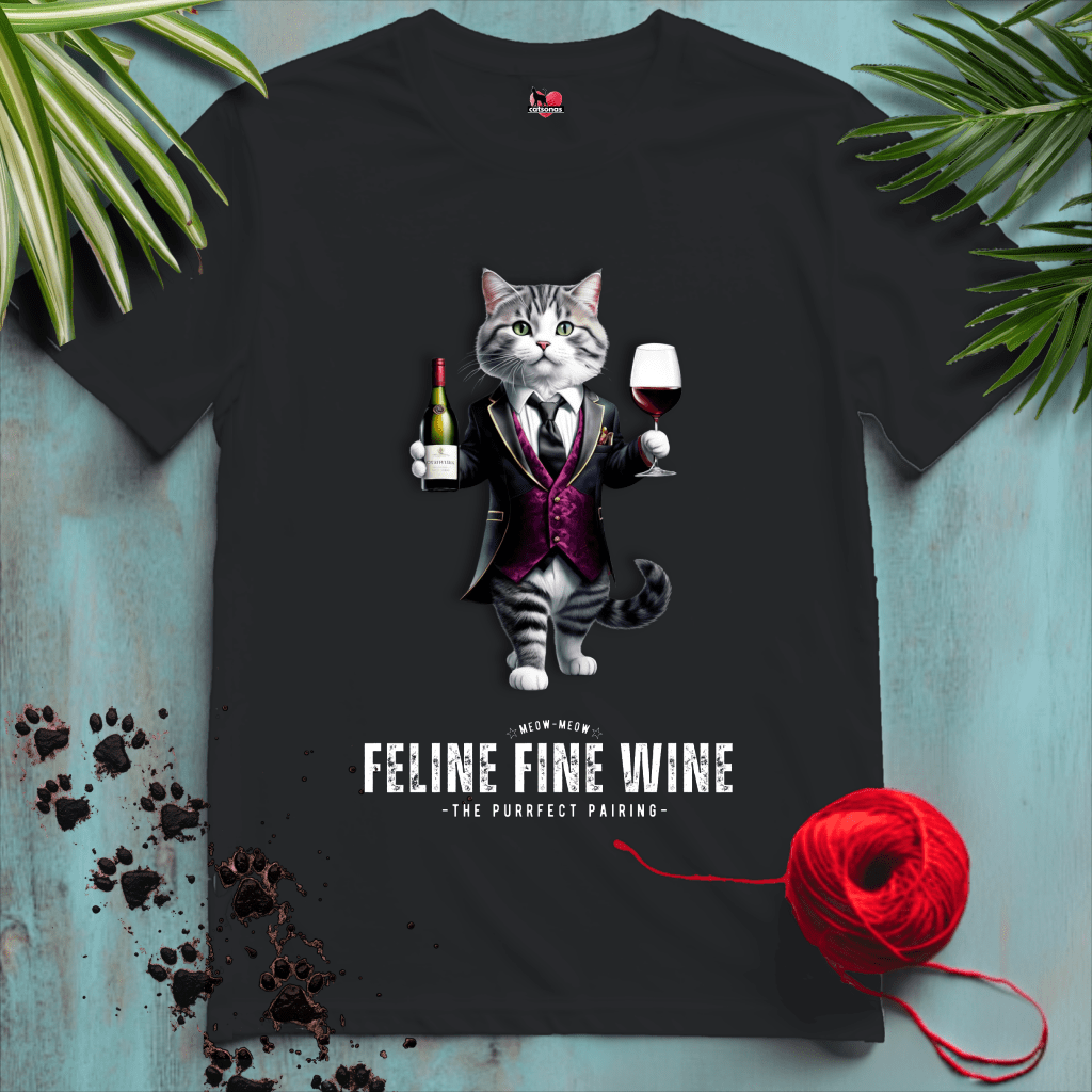 Printify T-Shirt Black / XL FELINE-FINE-WINE 🍷 MORE WINE | Lifestyle Cats Collection