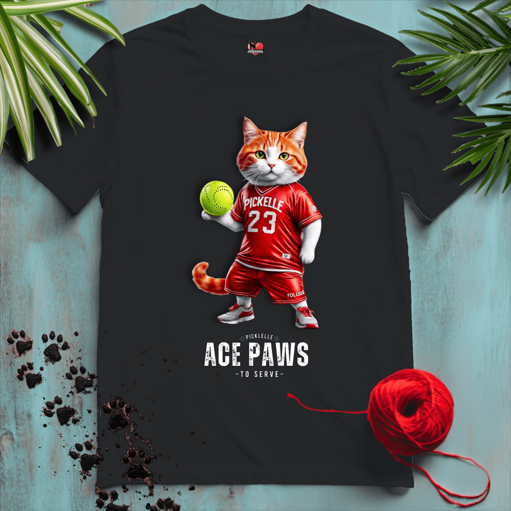 Printify T-Shirt Black / XL PICKELLE-BALL-CAT 🎾 ACE-SERVE | Sporty Cats Collection