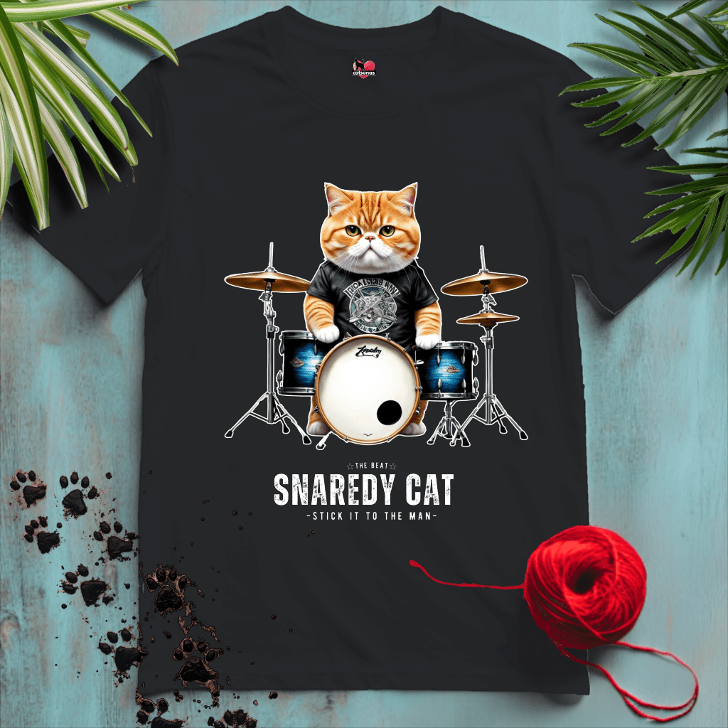 Printify T-Shirt Black / XL SNAREDY-CAT 🥁 ARTIST-DRUMMER | Music Cats Collection