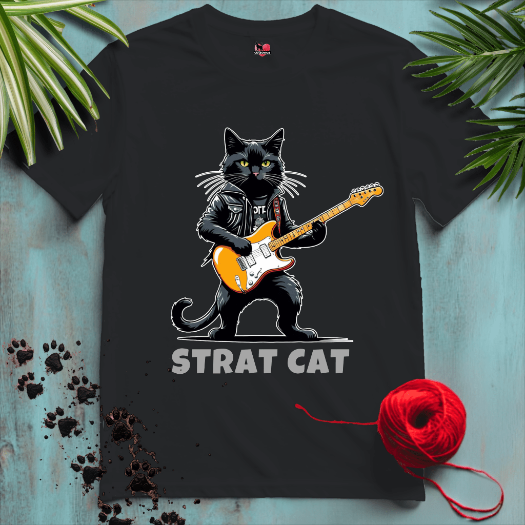 Printify T-Shirt Black / XL STRAT-CAT 🎸 MUSIC-GUITAR | Music Cats Collection