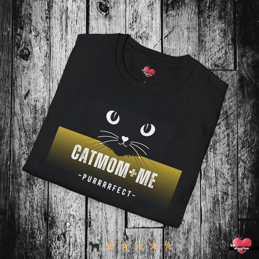 Printify T-Shirt Black / XS CATMOM+ME 💛 🐈‍⬛ French Olive