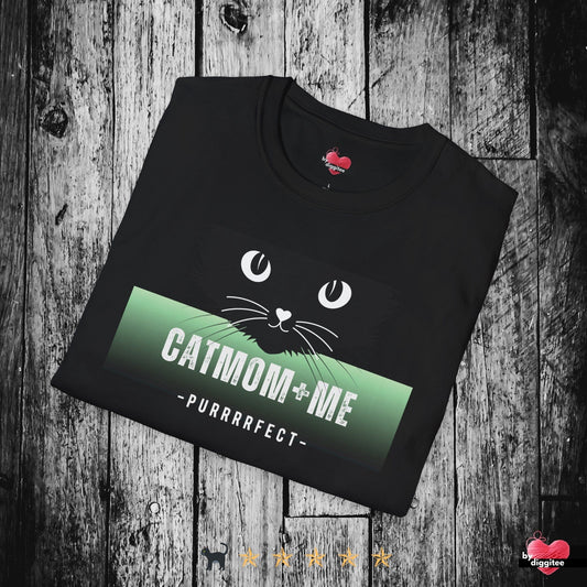 Printify T-Shirt Black / XS CATMOM+ME 💚 🐈‍⬛ Mint Green