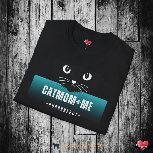 Printify T-Shirt Black / XS CATMOM+ME 🩵 🐈‍⬛ Tropical Teal