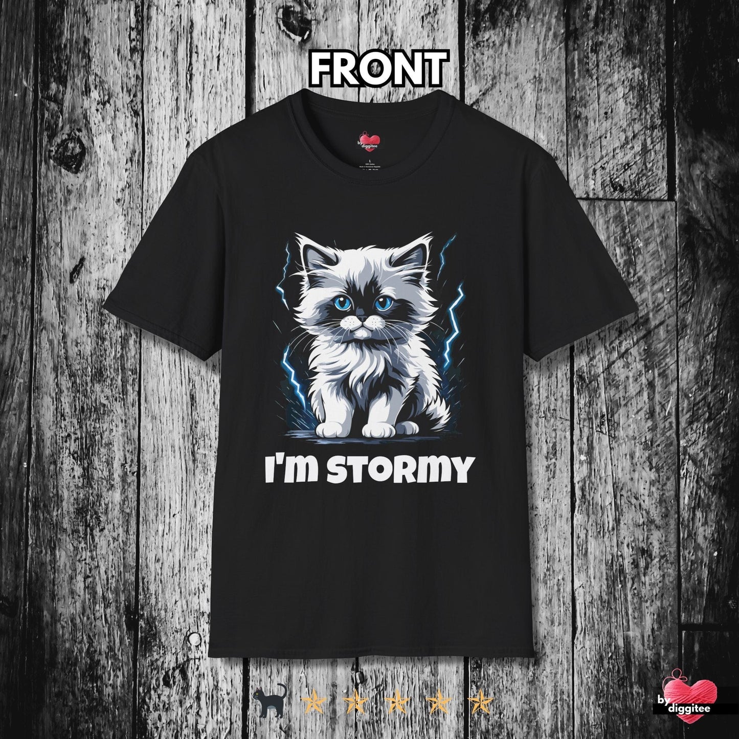 Printify T-Shirt Black / XS Funny CATS 🐈‍⬛ STORMY