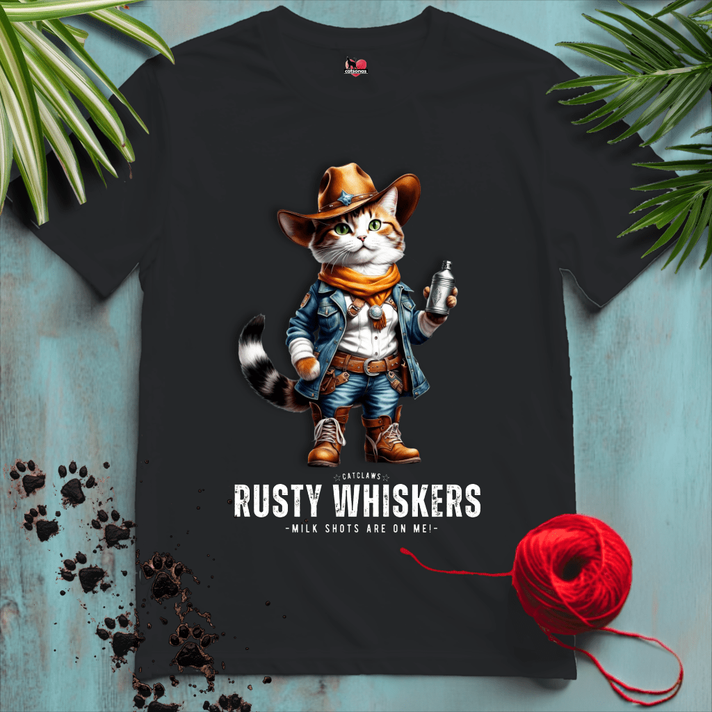 Printify T-Shirt Black / XS RUSTY-WHISKERS 🤠 WESTERN-COWBOY | Wild West Cats Collection