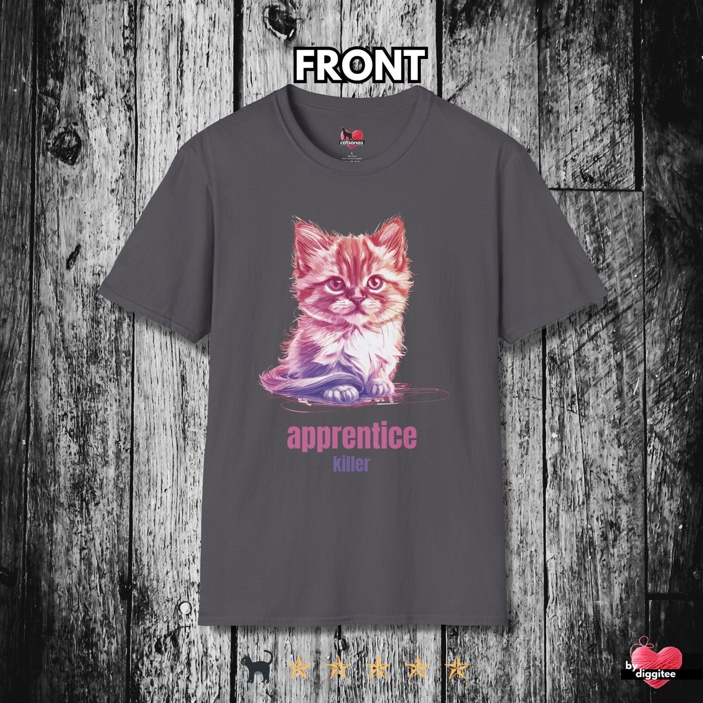 Printify T-Shirt Charcoal / XS Funny CATS 🐈‍⬛ Killer Kitty