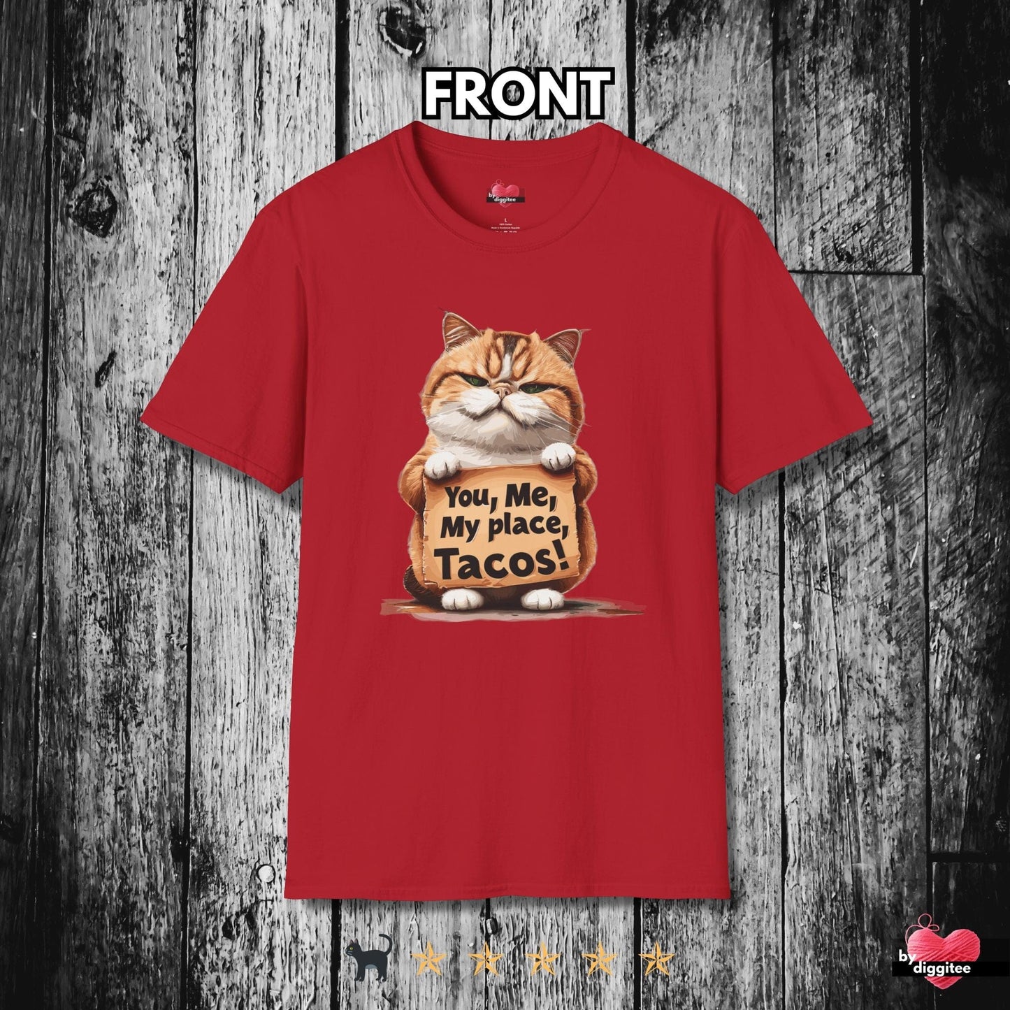 Printify T-Shirt Cherry Red / S Funny CATS 🐈‍⬛ TACO Tuesday