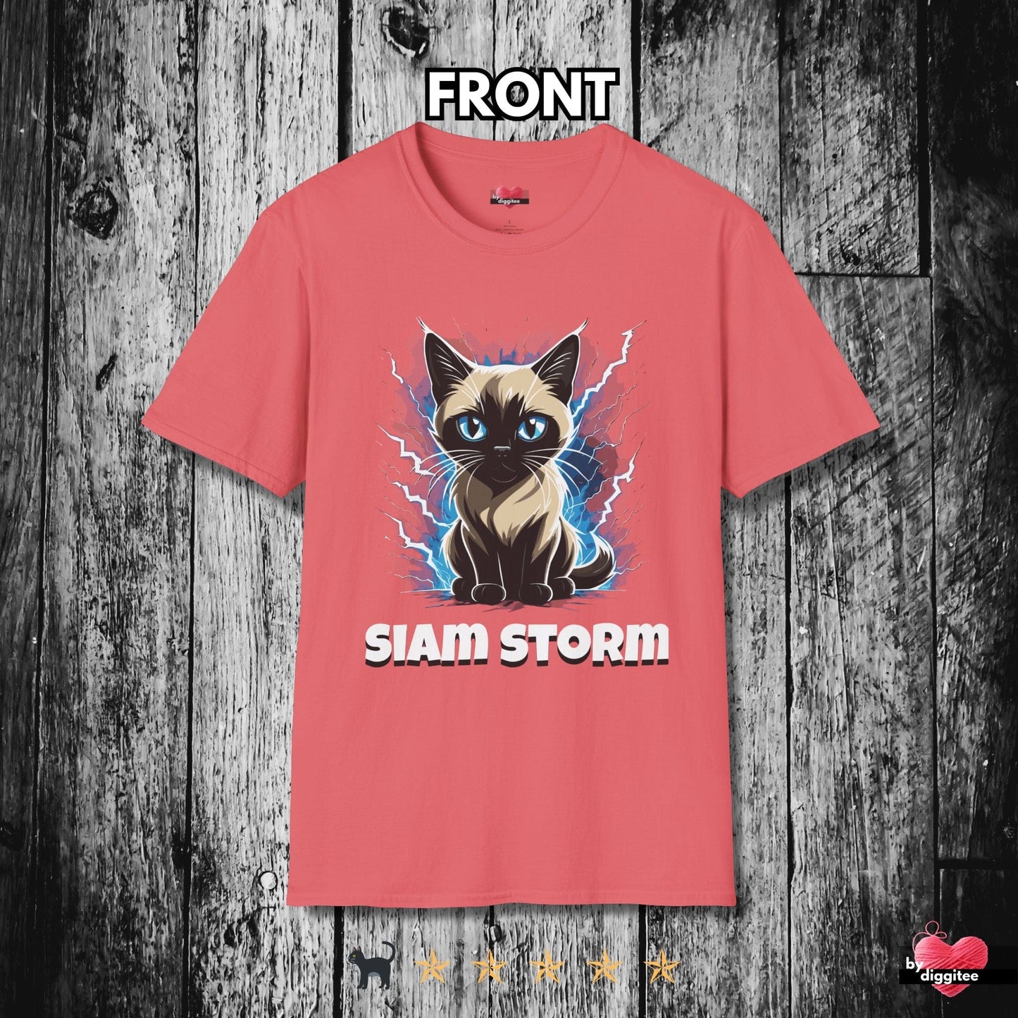 Printify T-Shirt Coral Silk / S Funny CATS 🐈‍⬛ SIAM STORM