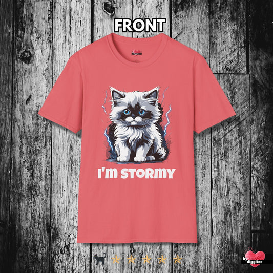 Printify T-Shirt Coral Silk / S Funny CATS 🐈‍⬛ STORMY