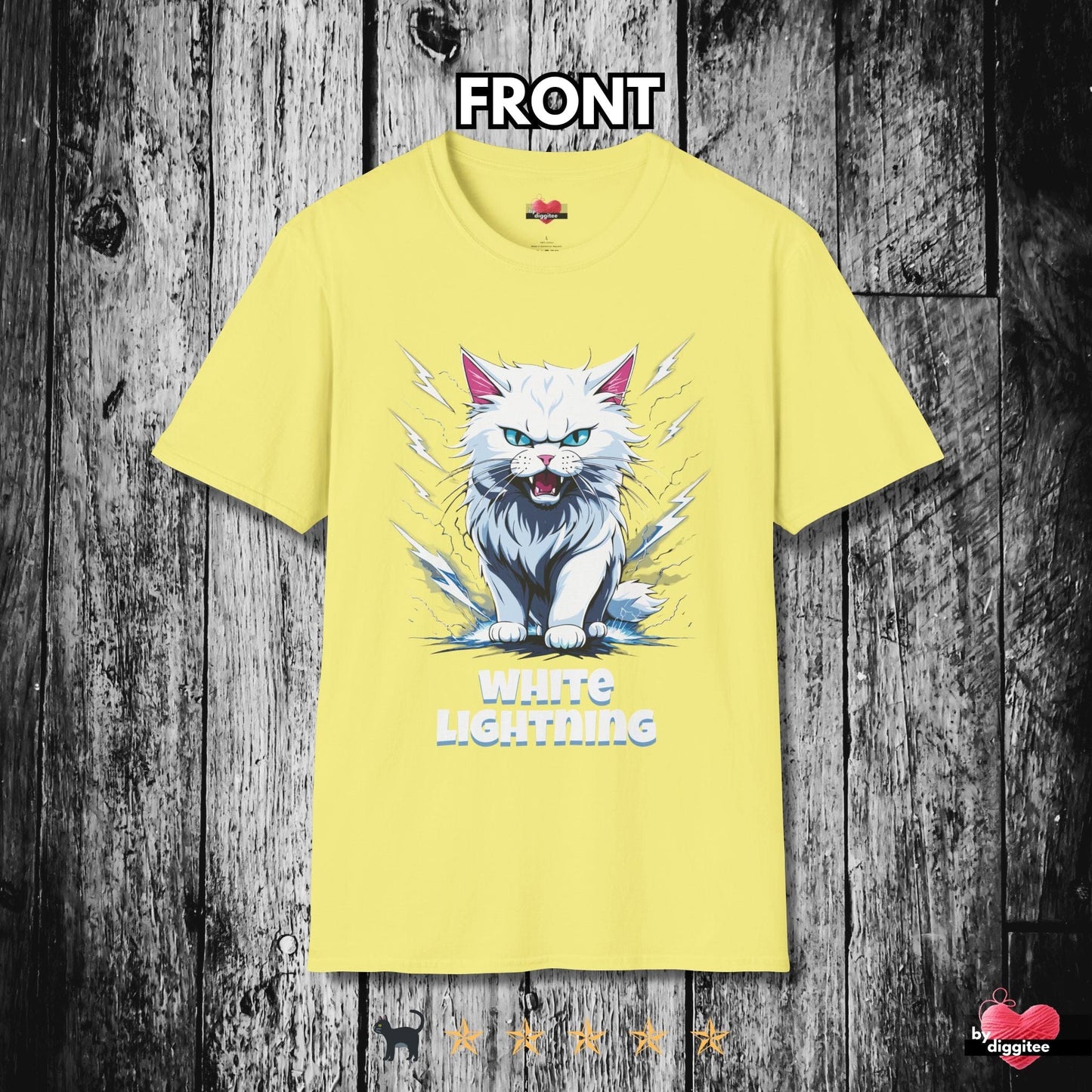 Printify T-Shirt Cornsilk / S Funny CATS 🐈‍⬛ WHITE Lightning