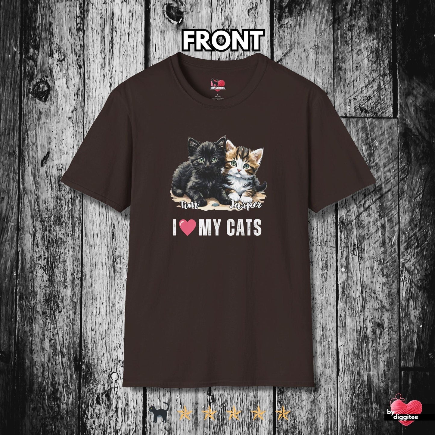 Printify T-Shirt Dark Chocolate / S CUSTOM Cats 🩷 I LOVE my Cats