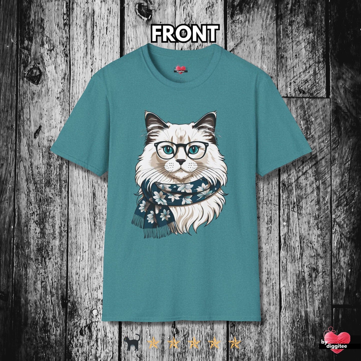 Printify T-Shirt Heather Galapagos Blue / S 🐈‍⬛ Pretty CATS 🐈 1 Serious Cat