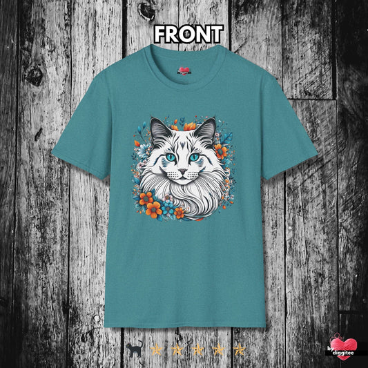 Printify T-Shirt Heather Galapagos Blue / S 🐈‍⬛ Pretty CATS  🐈  Maine Kitty