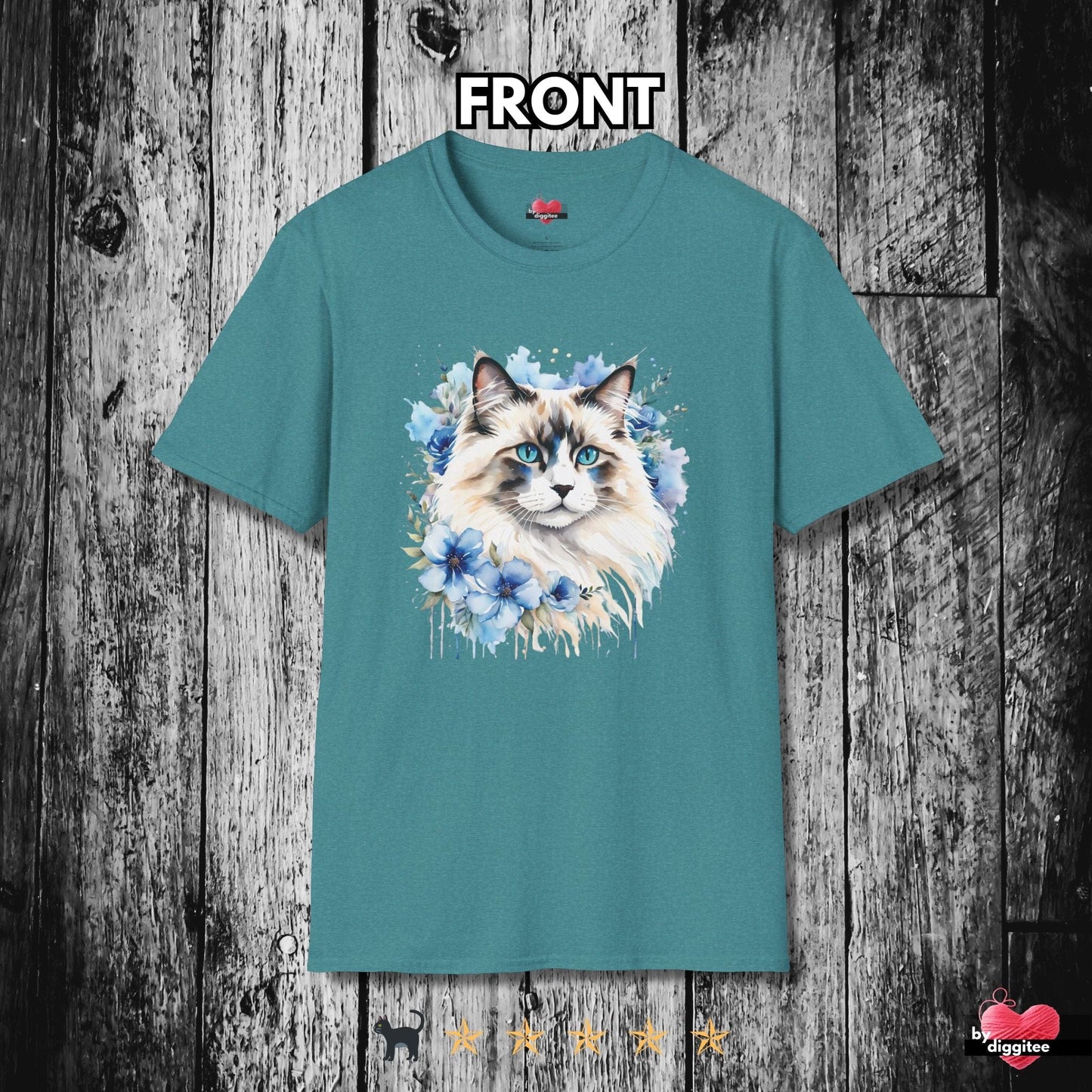 Printify T-Shirt Heather Galapagos Blue / S 🐈‍⬛ Pretty CATS  🐈  Water Color