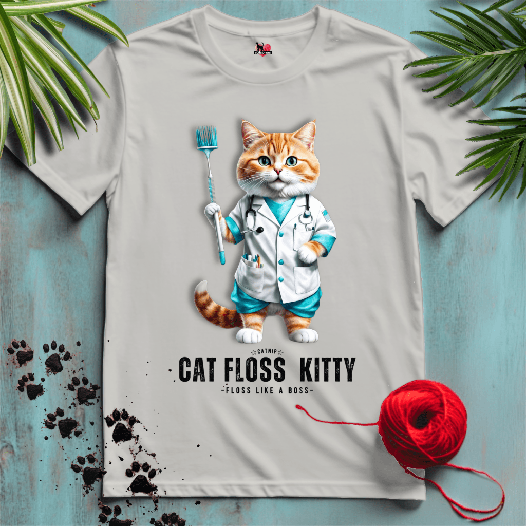 Printify T-Shirt Ice Grey / S CAT-FLOSS-KITTY 🦷 DENTAL-PRO | Healthcare Cats Collection