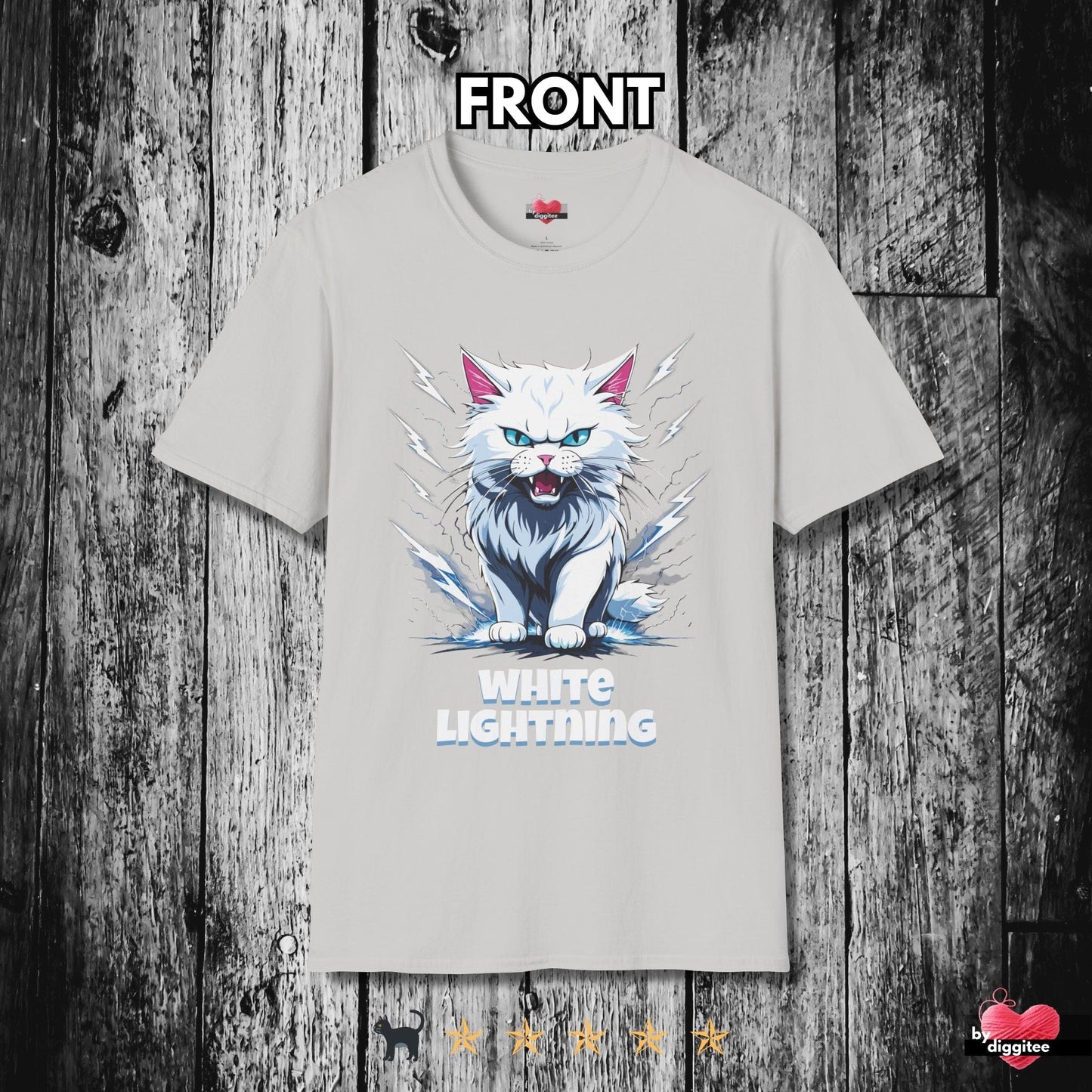 Printify T-Shirt Ice Grey / S Funny CATS 🐈‍⬛ WHITE Lightning