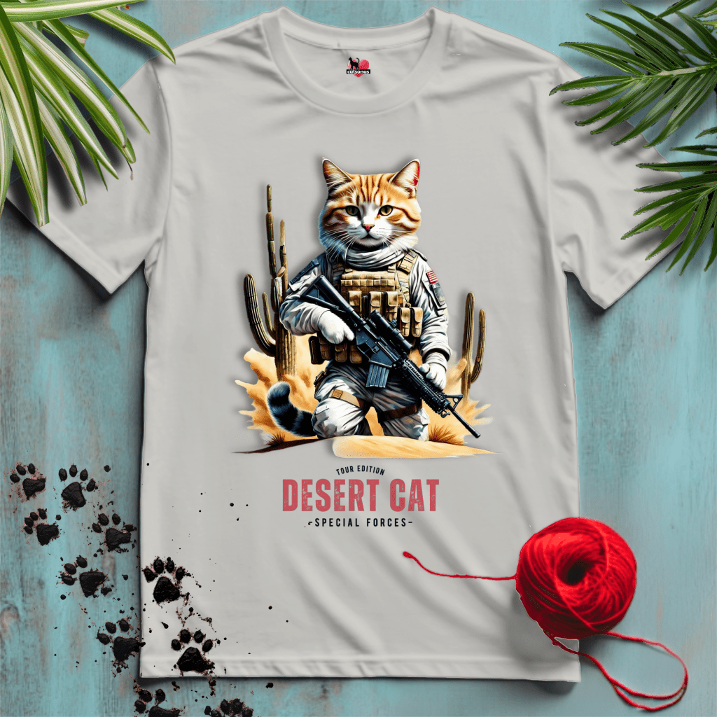 Printify T-Shirt Ice Grey / XL DESERT-CAT 🪖 US ARMY 🇺🇸 Military Cats Collection