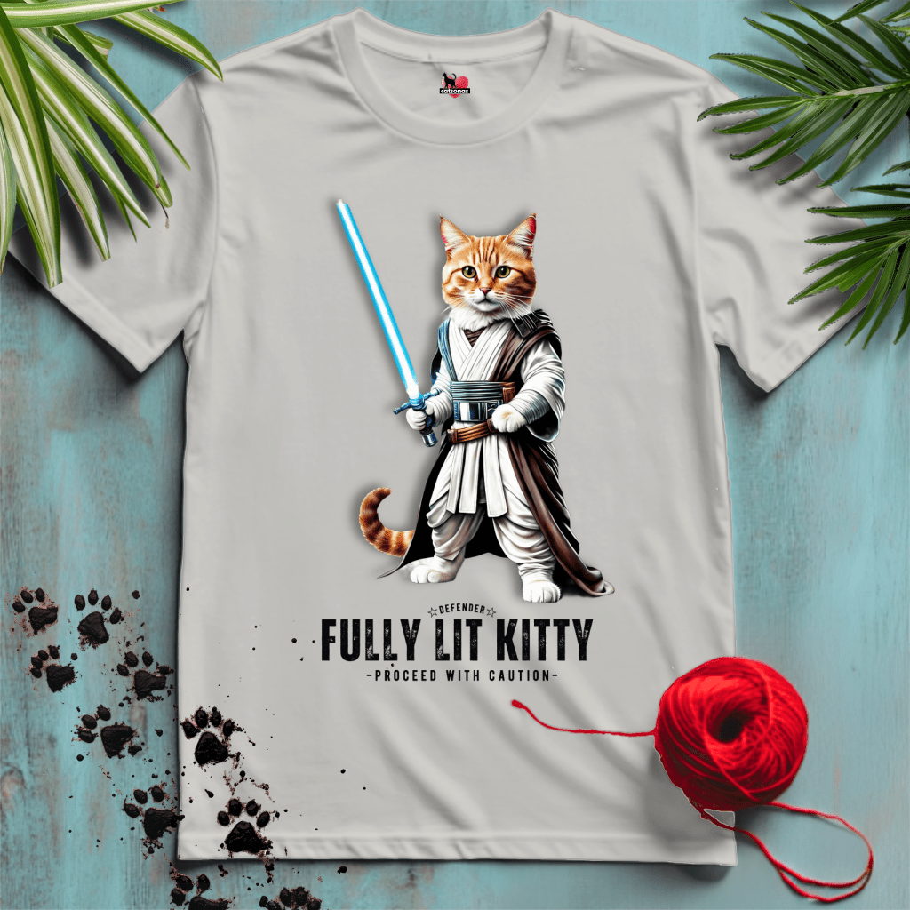 Printify T-Shirt Ice Grey / XL FULLY-LIT-KITTY ⭐️ STAR-PAWS | Sci-Fi Cats Collection