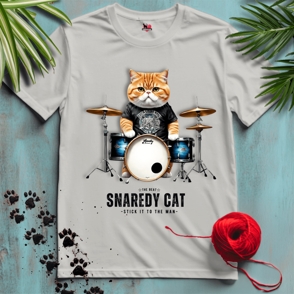 Printify T-Shirt Ice Grey / XL SNAREDY-CAT 🥁 ARTIST-DRUMMER | Music Cats Collection