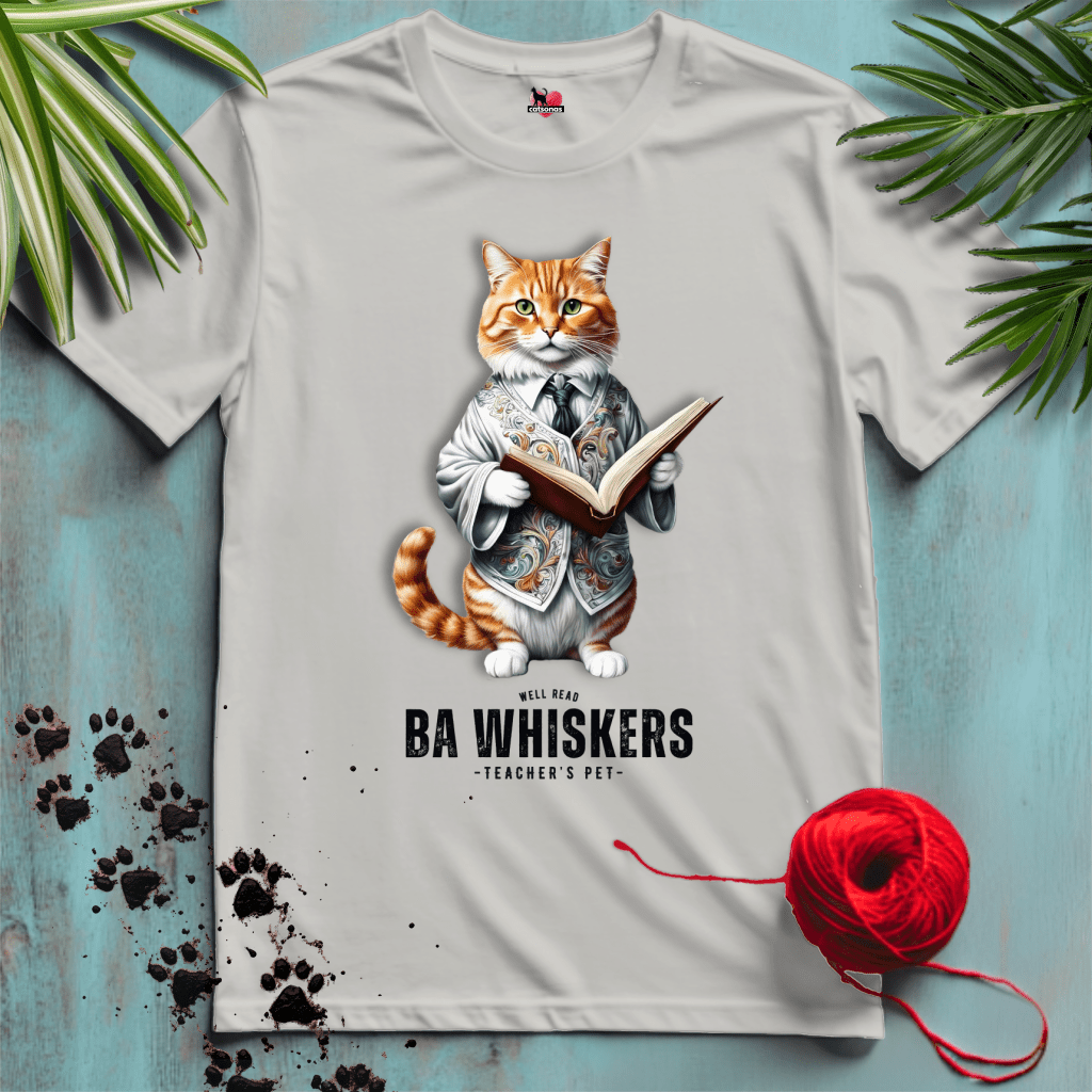 Printify T-Shirt Ice Grey / XL TEACHER-CAT ✍️ BA-WHISKERS | Smart Cats Collection