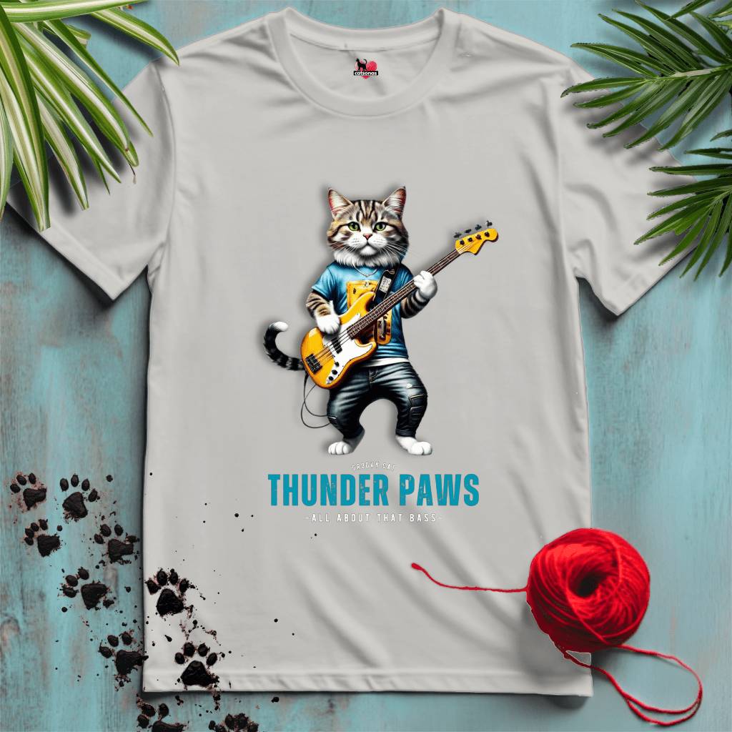 Printify T-Shirt Ice Grey / XL THUNDER-PAWS 🤘 BASS-PLAYER | Music Cats Collection