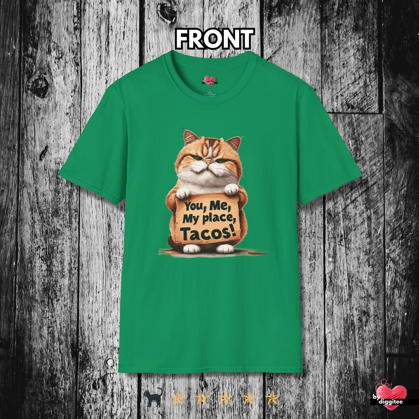 Printify T-Shirt Kelly Green / S Funny CATS 🐈‍⬛ TACO Tuesday