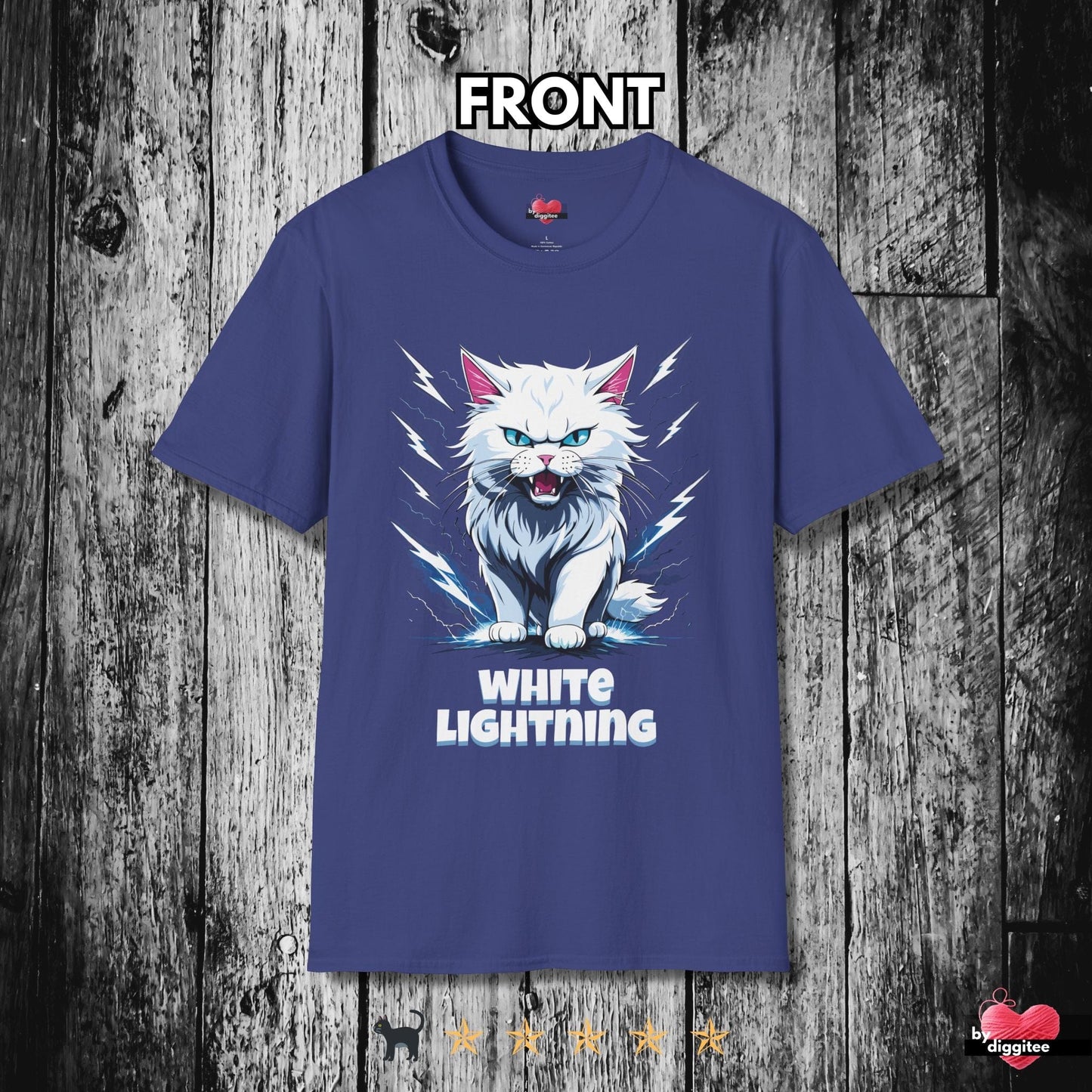 Printify T-Shirt Metro Blue / S Funny CATS 🐈‍⬛ WHITE Lightning