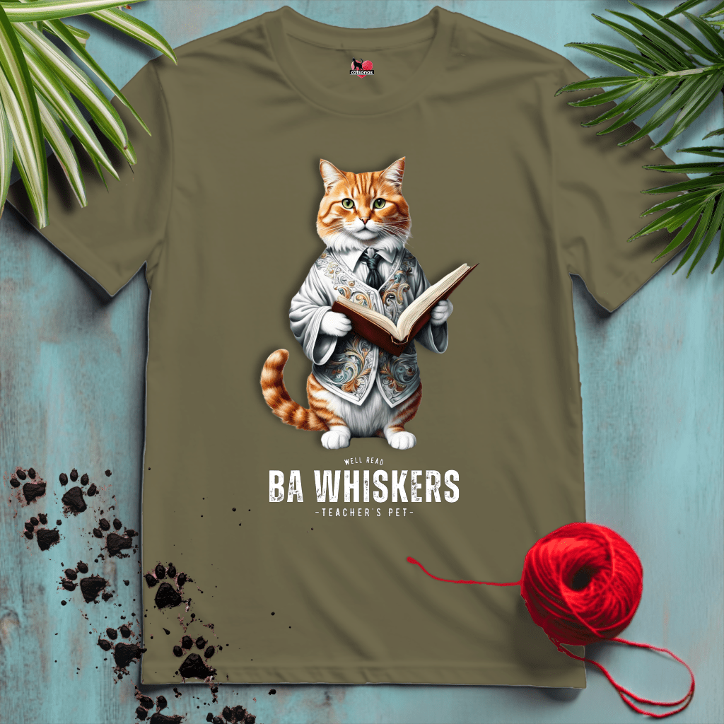 Printify T-Shirt Military Green / S BA-WHISKERS-BLACK-2-CATSONAS-TEACHER-PROFESSOR_4261dee0-1db2-4697-89b5-bde7336cc897_5c4b83e6-0d34-4a65-9fca-09e504330cb0