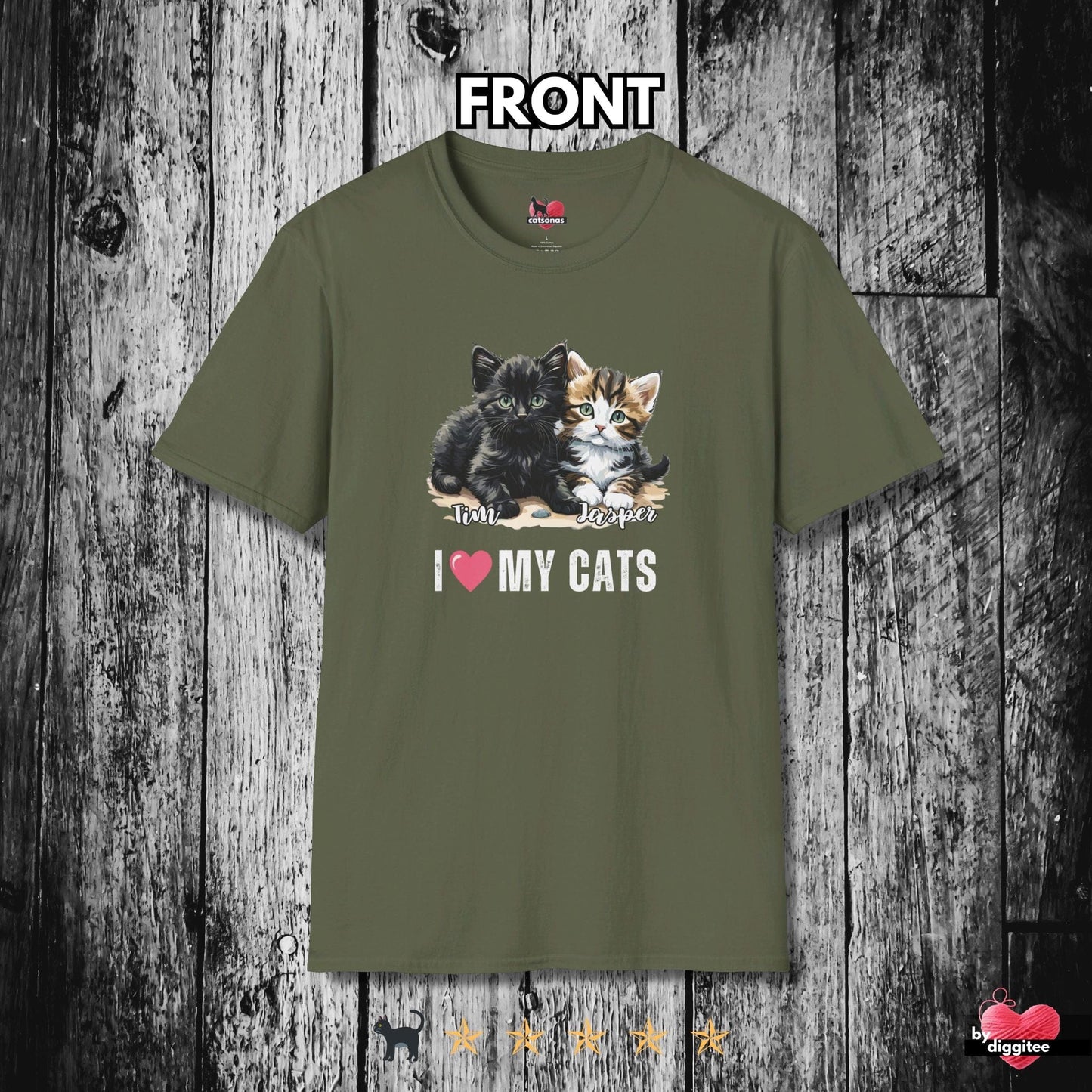 Printify T-Shirt Military Green / S CUSTOM Cats 🩷 I LOVE my Cats