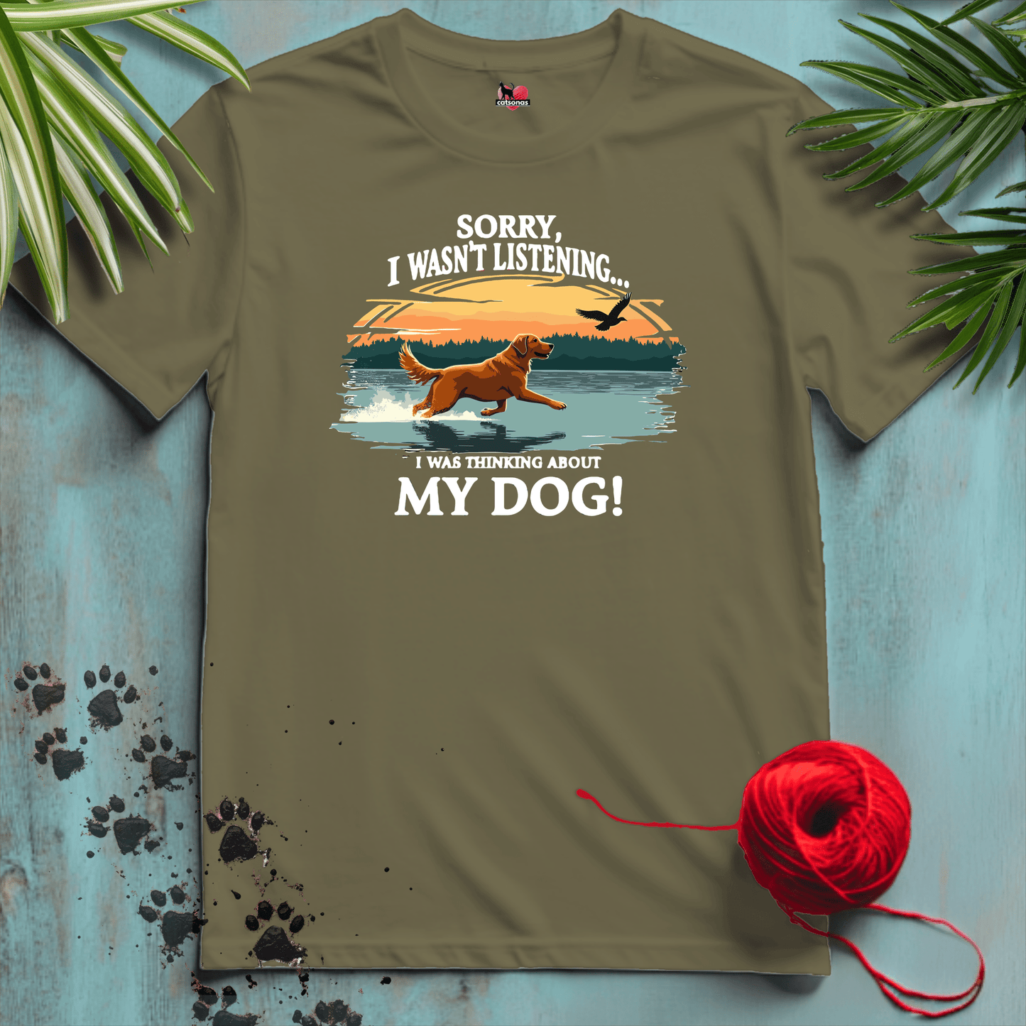 Printify T-Shirt Military Green / S Thinking About my DOG 🐕