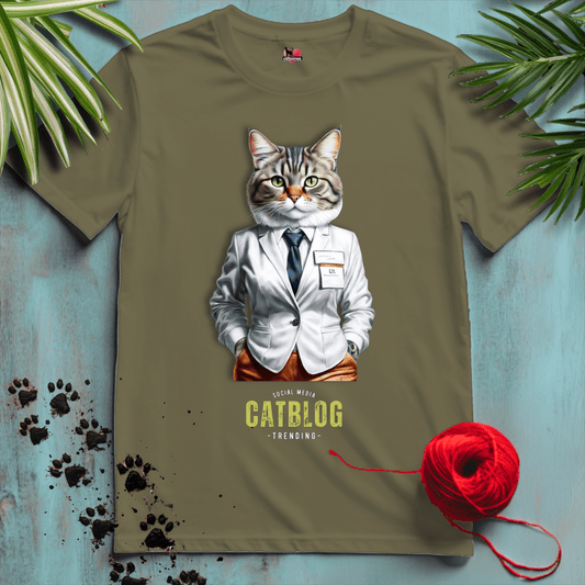 Printify T-Shirt Military Green / XL CAT-BLOGGER 🖊️ SOCIAL-MEDIA | Smart Cats Collection