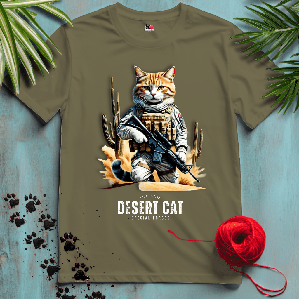 Printify T-Shirt Military Green / XL DESERT-CAT 🪖 US ARMY 🇺🇸 Military Cats Collection