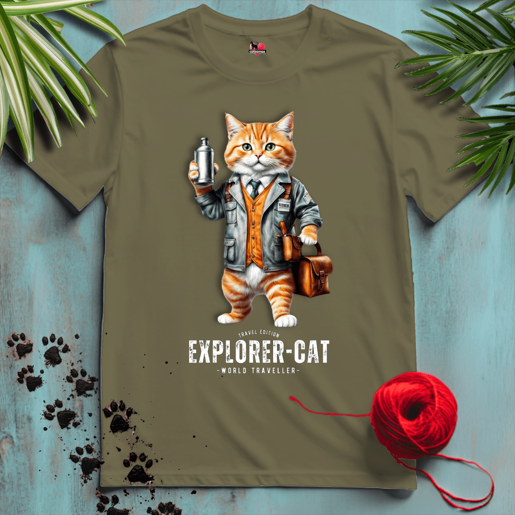 Printify T-Shirt Military Green / XL EXPLORER-CAT 🧳 TRAVEL MAP | Adventure Cats Collection